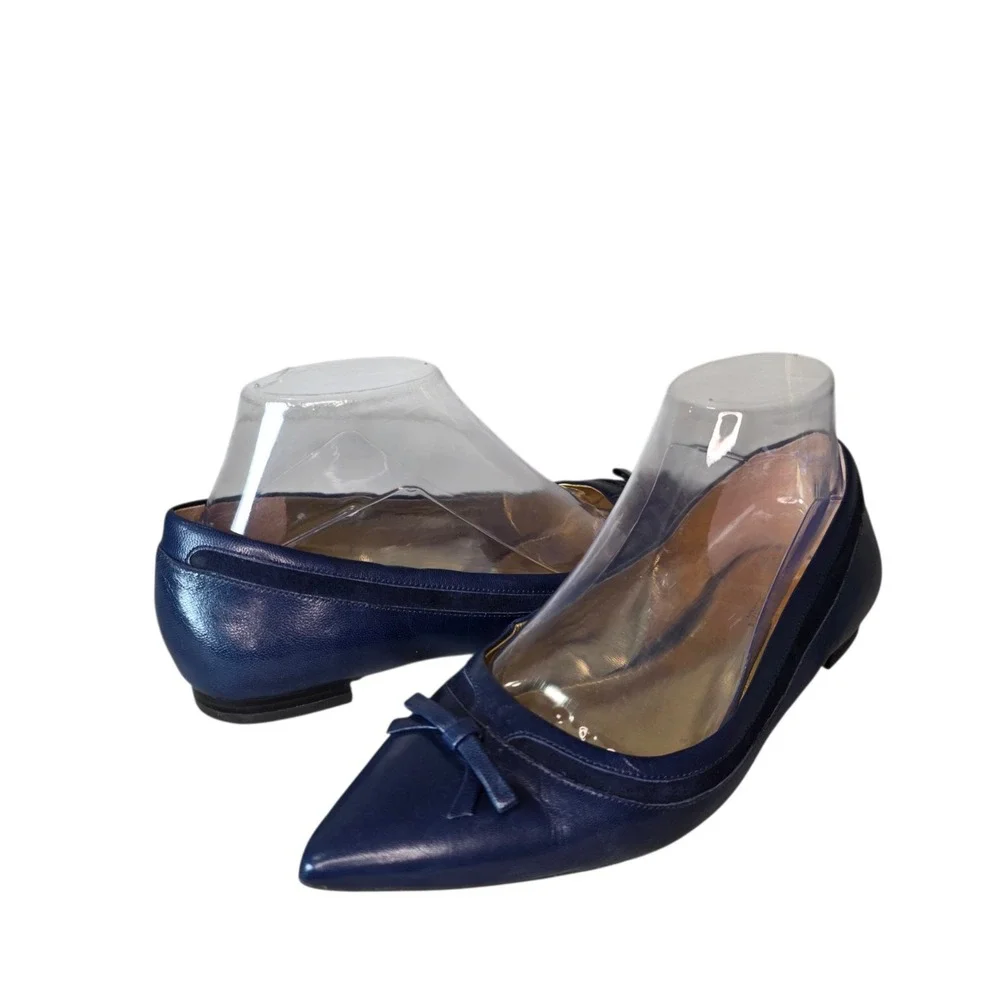 Lauren Ralph Lauren Saige Womens 8B Navy Leather Pointed Toe Ballet Flats